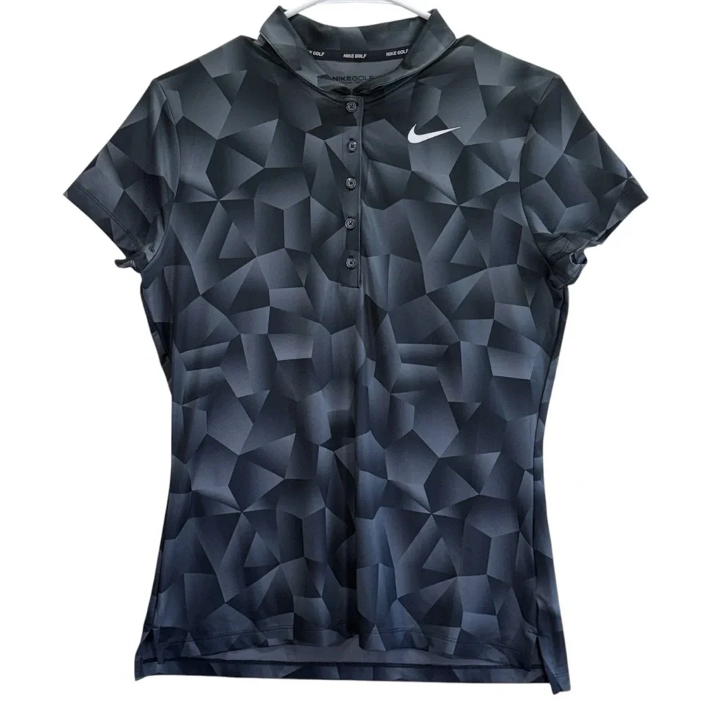 Nike Women's Black Geometric Golf Top. Size M